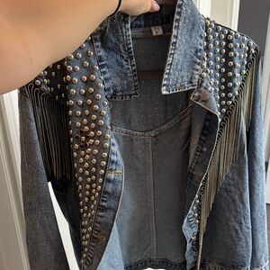 Studded Denim Jacket with Fringe